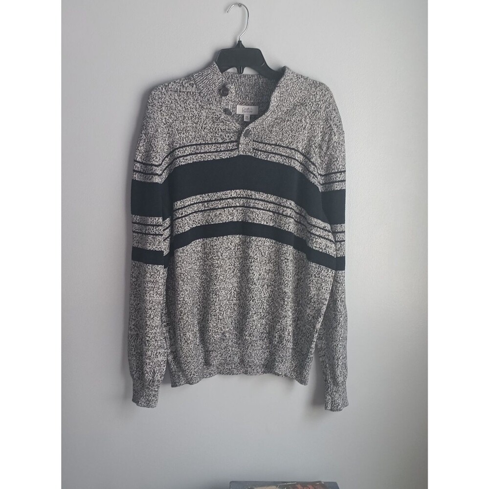 Croft & Barrow Cottom Henley Sweater Black And Grey